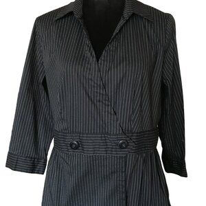 Willi Smith Pinstripe Shirt Jacket: Lightweight Ruffled Black, Size on Tag L